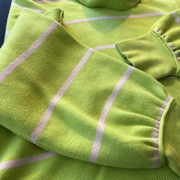 Free People // Lime Green Striped Turtleneck Sweater // cropped // Large - Picture 4 of 6